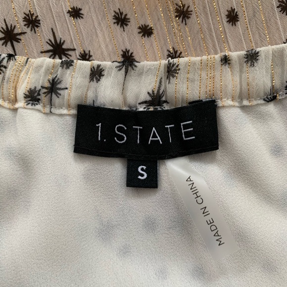 1.State One Sleeved - Off Shoulder Metallic Star Pattern Blouse - Size S ~ NWT - Picture 6 of 7